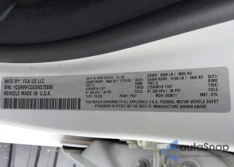 2025 Ram 1500 Tradesman 4X4 6'4 Box из США, поврежденный, VIN 1C6RRFCG6SN575886